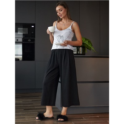 Укороченные широкие брюки кюлоты на резинке из 100% хлопка