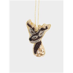 Игрушка елочная, 10 см, бисер/полифилл, бронзовая, Олень, New year