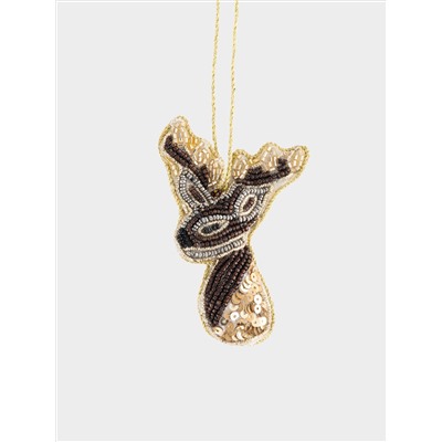 Игрушка елочная, 10 см, бисер/полифилл, бронзовая, Олень, New year