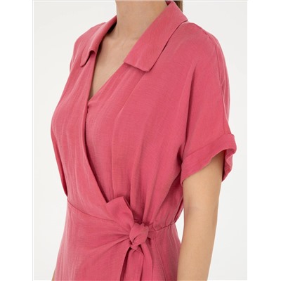 Pembe Comfort Fit Dokuma Elbise