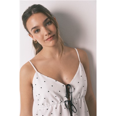 Pijama corto tirantes blanco estampado corazones