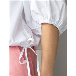 Укороченная блузка с рукавами буфами и с кулиской по низу из эластичного хлопка