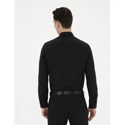 Siyah Slim Fit Uzun Kollu Basic Gömlek