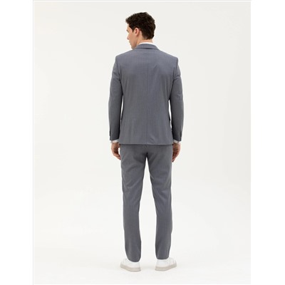 Koyu Mavi Ex. Slim Fit Çizgili Takım Elbise