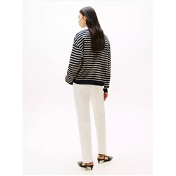 Gold-Button Stripe Polo Sweatshirt