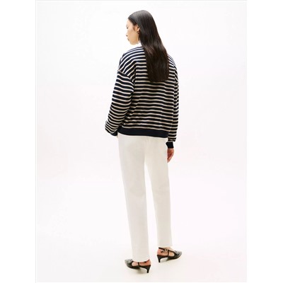 Gold-Button Stripe Polo Sweatshirt