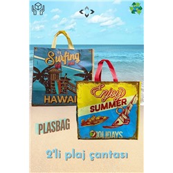LİGROUND, PLASBAG İkili Plaj Çantası 2 Adet Çok Amaçlı Plastik Çanta 40x40 Plaj-Piknik Çantası