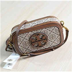 Сумка через плечо  с жаккардовым узором и кожаной окантовкой ТОРИ БЕРЧ