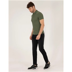 Haki Dokulu Slim Fit Polo Yaka Tişört