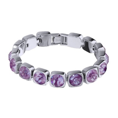 Браслет Теннис (кристаллы SW пурпурные 8мм; покрытие родий) 17-19см, Есть комплект