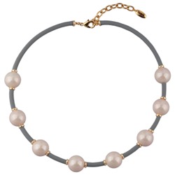 Колье Гевея (Майорка 16мм розовая, каучук серый; покрытие золото) 42-47см, Есть комплект