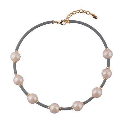 Колье Гевея (Майорка 16мм розовая, каучук серый; покрытие золото) 42-47см, Есть комплект