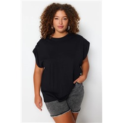 Trendyol Curve Siyah Bisiklet Yaka Basic %100 Pamuk Örme Büyük Beden Bluz TBBSS23AF00053