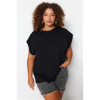 Trendyol Curve Siyah Bisiklet Yaka Basic %100 Pamuk Örme Büyük Beden Bluz TBBSS23AF00053