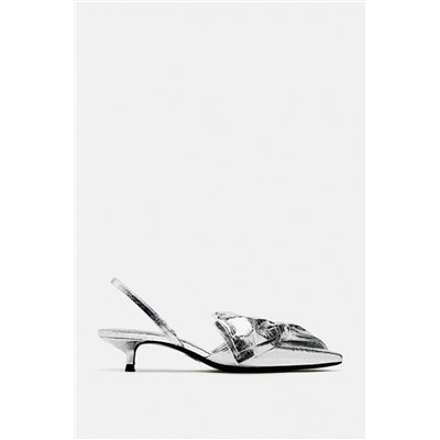 METALLIC KITTEN HEEL SHOES WITH BOW