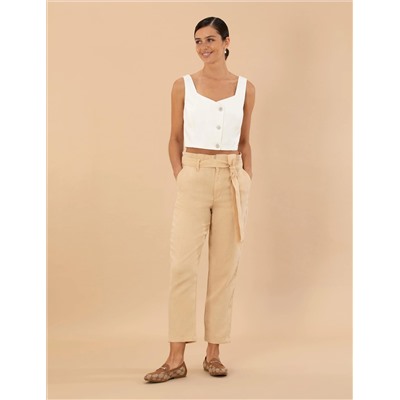 Bej Carrot Fit Keten Pantolon