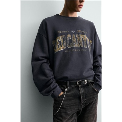 WASHED SWEATSHIRT WITH SLOGAN PRINT