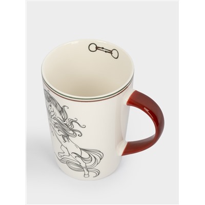 Кружка, 420 мл, фарфор N, бело-бордовая, Лошадь, Horse