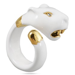 Кольцо Пантера (эмаль белая, кристаллы SW белые; покрытие золото), Есть комплект