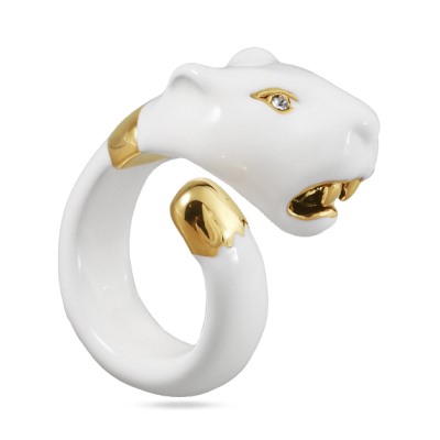 Кольцо Пантера (эмаль белая, кристаллы SW белые; покрытие золото), Есть комплект