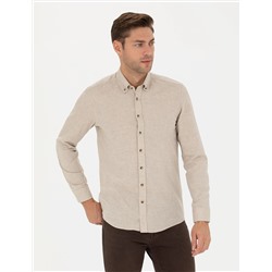 Bej Slim Fit Uzun Kollu Gömlek