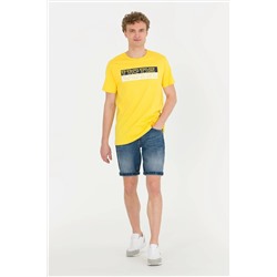 Erkek Koyu Sarı Bisiklet Yaka Tişört