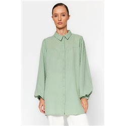 TRENDYOL MODEST Yeşil Kesme Kumaş Balon Kol Dokuma Gömlek TCTAW24TG00030