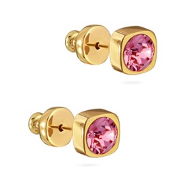 Пусеты Теннис (кристаллы SW розовые 4мм; покрытие золото), Есть комплект