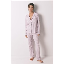 Pijama camisero largo 100% algodón rayas lilas