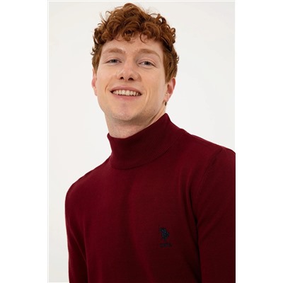 Erkek Bordo Balıkçı Yaka Basic Triko Kazak