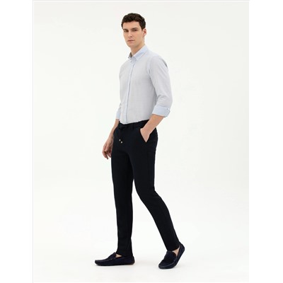 Lacivert Slim Fit Jogger Kanvas Pantolon