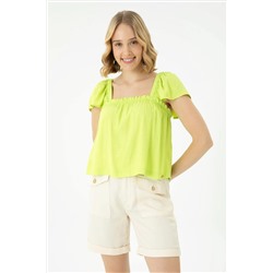 Kadın Neon Sarı Kısa Kollu Gömlek