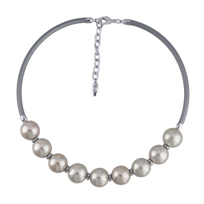 Колье Гевея (Майорка 16мм шампань, каучук серый; покрытие родий) 40-45см, Есть комплект