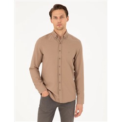 Açık Kahverengi Slim Fit Uzun Kollu Gömlek