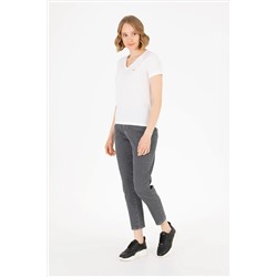 Kadın Ekru V - Yaka Tişört