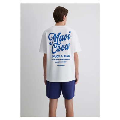 Mavi Crew Baskılı Ekru Tişört Loose Fit / Bol Rahat Kesim 0612667-70057