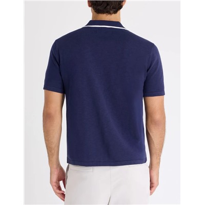 BUTTON FRONT COTTON SLUB POLO SHIRT