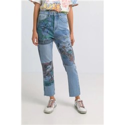 Pantalón vaquero straight cropped Mickey Mouse