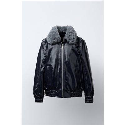 BOMBER JACKET WITH FAUX FUR COLLAR