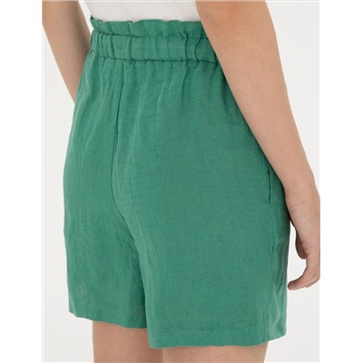 Yeşil Keten Comfort Fit Bermuda Şort