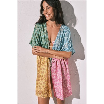 Túnica corta abierta estampado multicolor