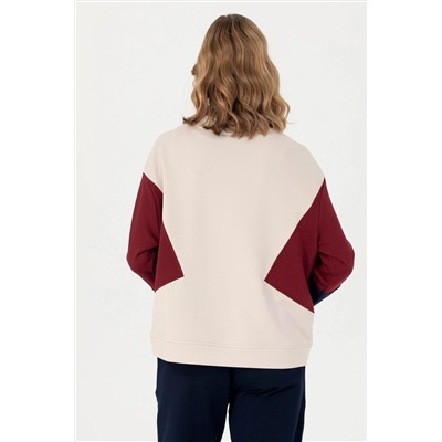 Kadın Krem Bisiklet Yaka Sweatshirt