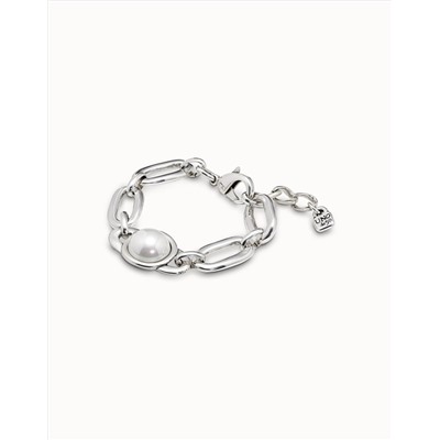 Pulsera con diseño de eslabones ovalados y una perla central
