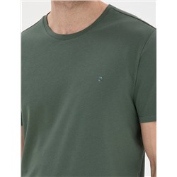 Haki %100 Pamuk Slim Fit Bisiklet Yaka Basic Tişört