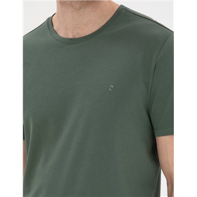 Haki %100 Pamuk Slim Fit Bisiklet Yaka Basic Tişört