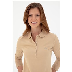 Kadın Kum Basic Polo Yaka Sweatshirt
