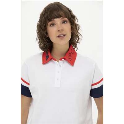 Kadın Beyaz Polo Yaka Tişört