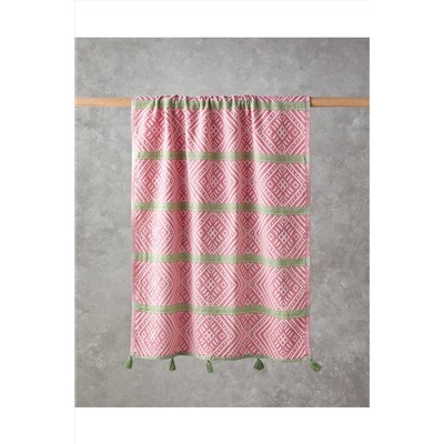 English Home Crispy Pamuklu Püsküllü Peştamal 90x150 cm Pembe - Yeşil