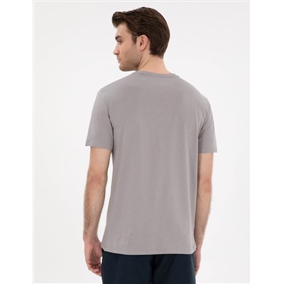 Gri %100 Pamuk Slim Fit Bisiklet Yaka Basic Tişört