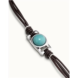 Pulsera de cuero marrón con abalorio bañado en plata rectangular